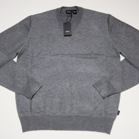 New Hugo Boss Sweater V neck Gray Wool Sweater Pullover